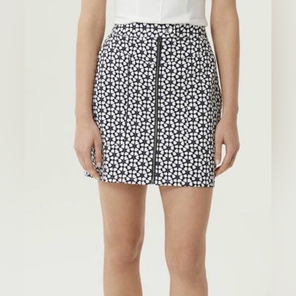 Rebecca Minkoff Marigold front zip mini skirt spring summer blue white hearts